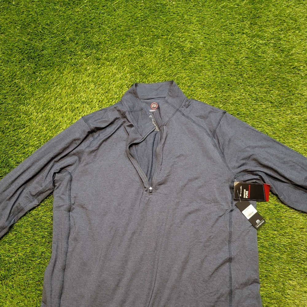 XL Travis' Mathews Grayish/Blue Yanks Golf Pull Over